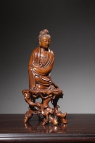Chinese Huangyang Wood Carved Guanyin Statue