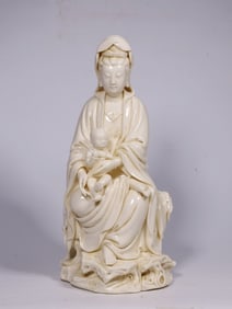 Chinese White Glazed Porcelain Guanyin Statue