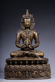 Chinese Mix-Metal Buddha Statue w Silver inlaid