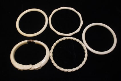 Lot of 5 Carved Bone Bangles