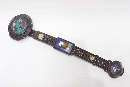 Chinese Huangyang Wood Ruyi w Lapiz Inlaid