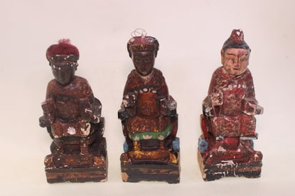 Three Vintage Hand Carved Wood Figurals