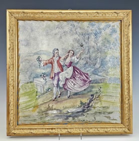 Large Antique French Porcelain Plaque Signed