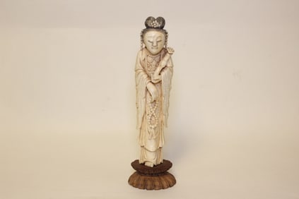 Antique Chinese Hand Carved Figural Holding Ruyi