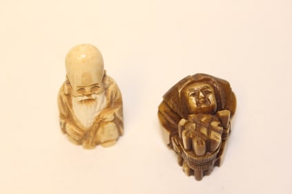Two Hand Carved Bone Netsuke