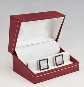 Fine 18K Gold Sapphires Mother of Pearl Cufflinks