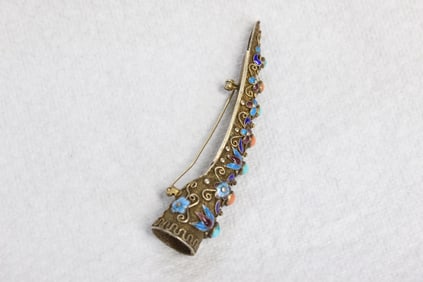 Chinese Filigree Enamel Silver Nail Protector