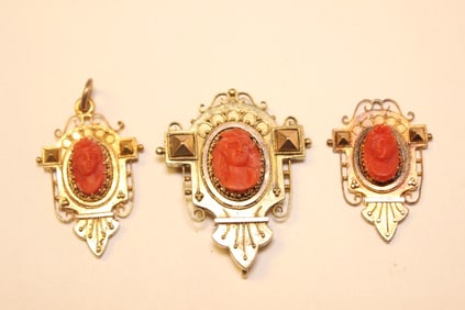 Victorian Cameo Brooch and Pendant Set