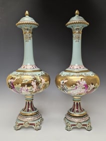 Lrg Antique Porcelain Vases Royal Vienna Style