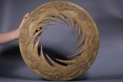 Large Chinese Jade Carved Bi Disc