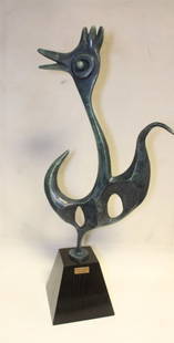 Tall Bronze Sculpture"CHEERFUL ROOSTER",YAEL SEGEV: YAEL SEGEV (ISRAEL , b. 1965) LARGE BRONZE WHIMSICAL ROOSTER , TITLED "THE CHEERFUL ROOSTER" , SIGNED YAEL SEGEV Dimension: AP - 18"x 36 1/2" H