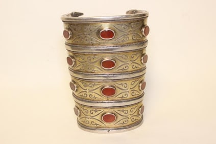 Antique Silver gold gilt Turkoman Carnelian Cuff B