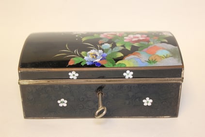 Enameled Japanese Cloisonne Jewelry Box  w Key