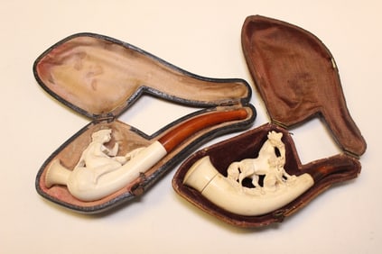 Two Real Meerschaum Smoking Pipe w Amber