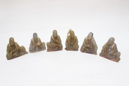 Lot of 6 Chinese Soapstone Carved Luohan Figural