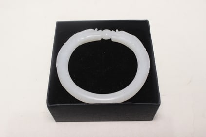 Chinese White Jade Carved Bangle