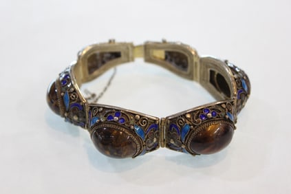 Chinese Filigree Silver Enamel Bracelet