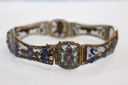 Chinese Enamel Filigree Silver Bracelet