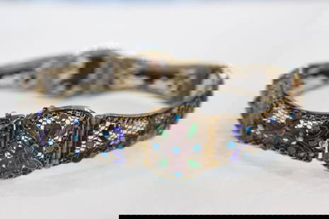 Chinese Enamel Filigree Silver Bracelet: Antique Chinese Enamel Filigree Gold Gilt Silver Bracelet. “Excellent Antique Vintage Condition&rdquo; Provenance: From a Long Island, NY Private Collector.