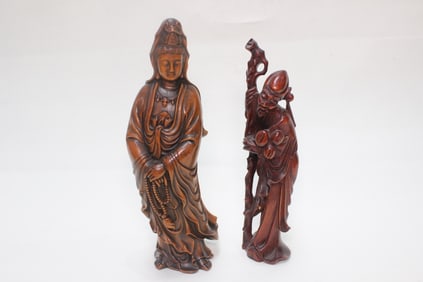 Two Chinese Hangyang Wood Carved Figurals