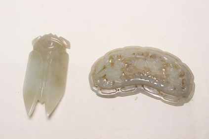 Two Chinese Jade Carved Plaque and Cicada