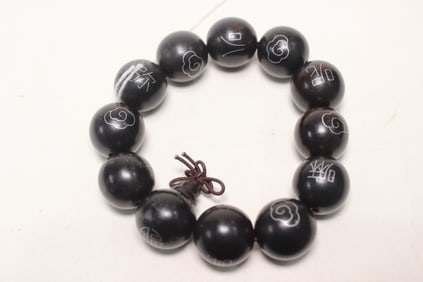 A Zitan Beads Bracelet w Silver inlaid