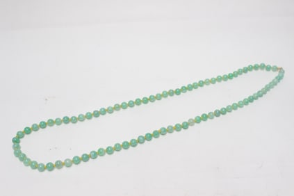 Green Jadeite Beads Necklace w 14K Clasp