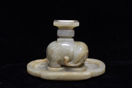 Chinese Jade Carved Elephant Candle Holder