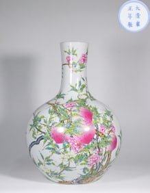 Chinese Hand Paint Famille Rose Tianqiu Vase,Mark