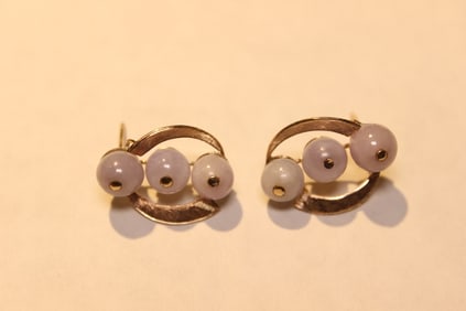 Violet Jadeite 14K Gold Earring Set
