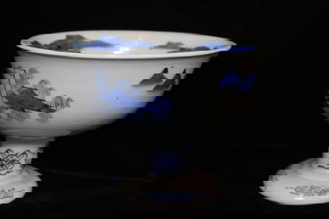 Chinese Blue and White Porcelain Footed Bowl: Chinese Blue and White Porcelain Footed Bowl. Dimension: 5"Height x 6 1/2"W.