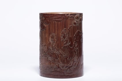 Qing Chinese Hand Carved Bamboo Brushpot