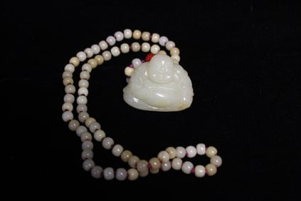 Chinese Jade Carved Buddha Pendant Necklace