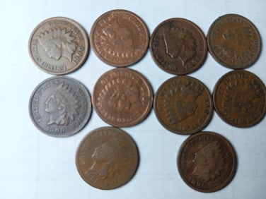 10 AMERICAN INDIANA COPPER COINS