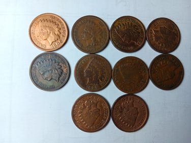 10 AMERICAN INDIANA COPPER COINS