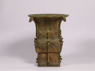 Chinese Four Side Bronze Vessel w Taotie