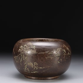 Chinese Chengxiang Wood Washer w Calligraphy