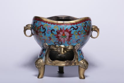 Chinese Enamel Cloisonne Footed Incense Burner