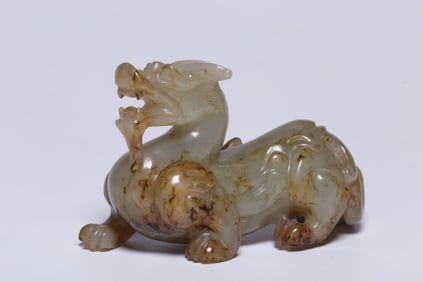 Chinese Hetian Jade Carved Beast w  Russet