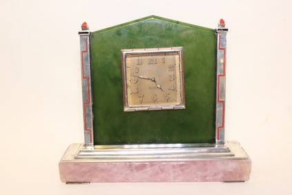 Jade and Silver Art-Deco Desk Clock
