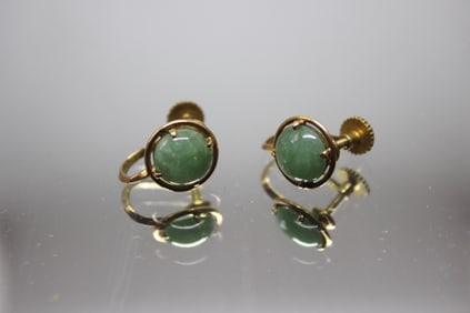 Pair of Jade Earring Set w 14K Gold