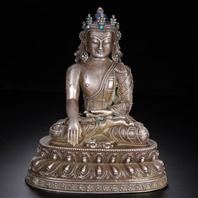 Chinese Silver Bronze Buddha Sculpture