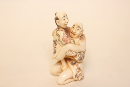 Japanese Hand Carved Erotic Gay Subject Figurine