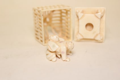 Japanese Hand Carved Erotic Figurine in Cage