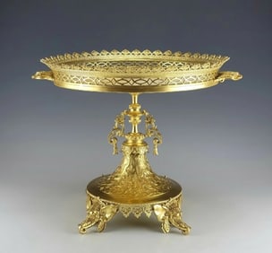 Large19C French Japanesque Gilt Bronze Centerpiece