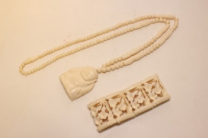 Hand Carved Bone Necklace and Bracelet