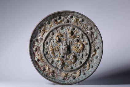 Chinese Archaic Bronze Mirror w Sea beast