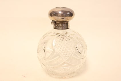 Cut Crystal Bottle w Sterling Silver Top