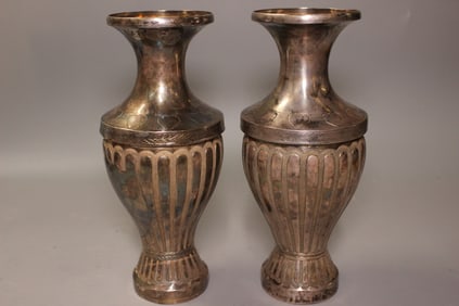 Pair of Chinese Silver Vase