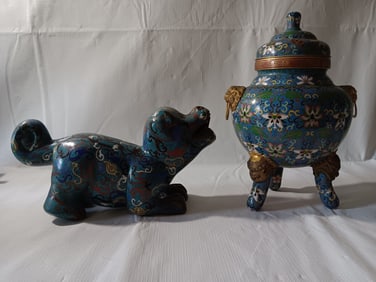 Antique Chinese Cloisonne Fortune Dog and Incense